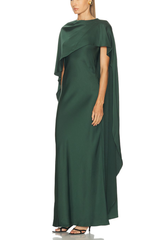 Simkhai Izel Satin Cape Gown - Cypress