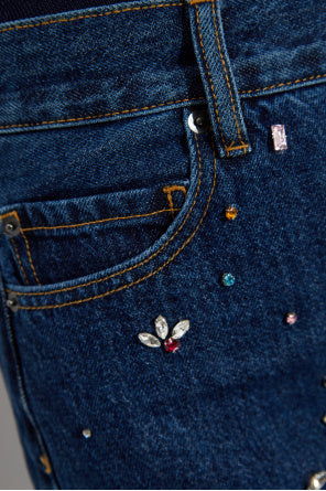 Self-Portrait Blue Embellished Barrel Jeans - Blue