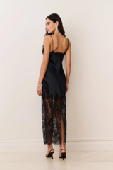 LoveShackFancy Circe Satin Lace Maxi Dress - Black