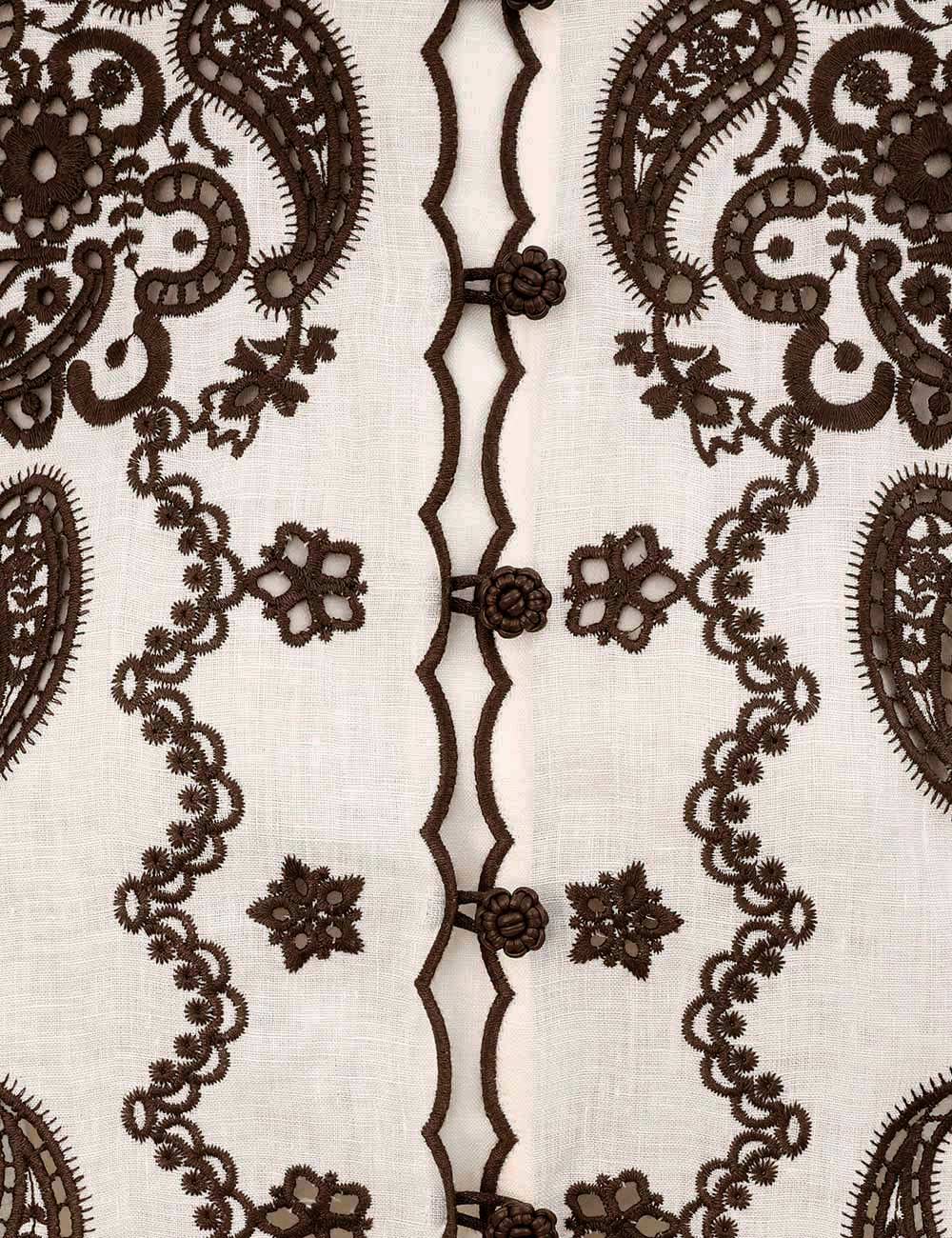 Zimmermann Ascension Embroidered Shirt - Ivory/ Chocolate