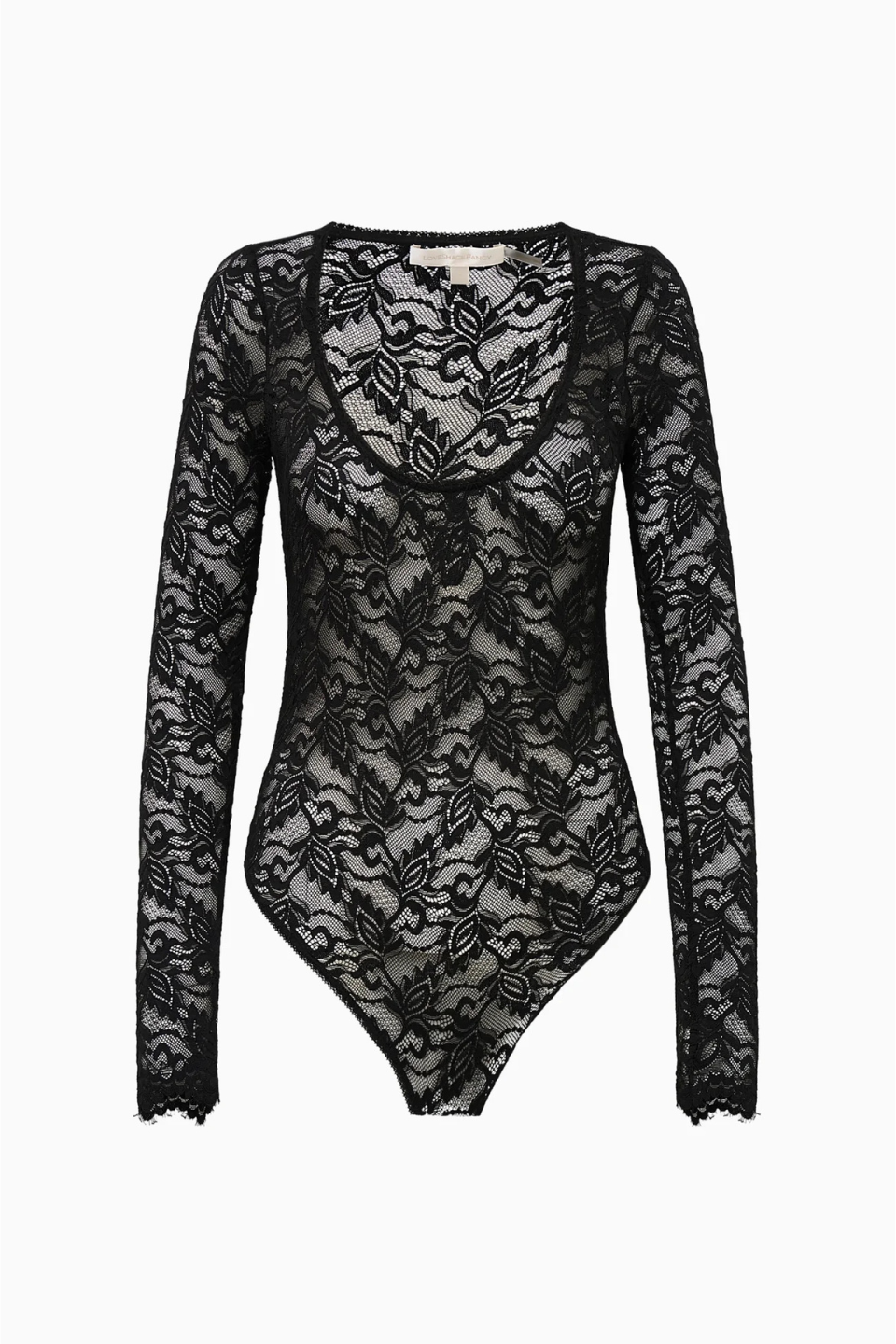 LoveShackFancy Jennie Sheer Lace Long Sleeve Bodysuit - Midnight Wish