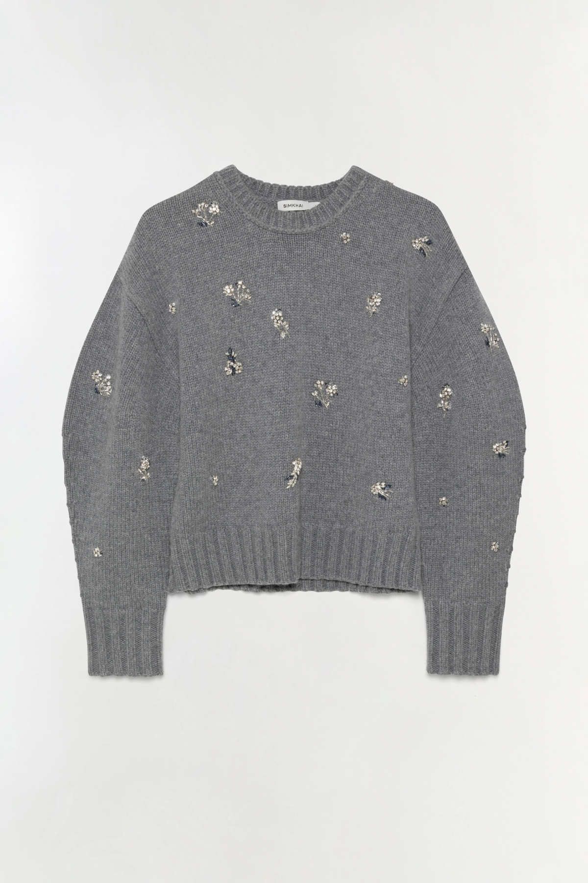 Simkhai Coraline Embellished Knit Crewneck - Heather Grey
