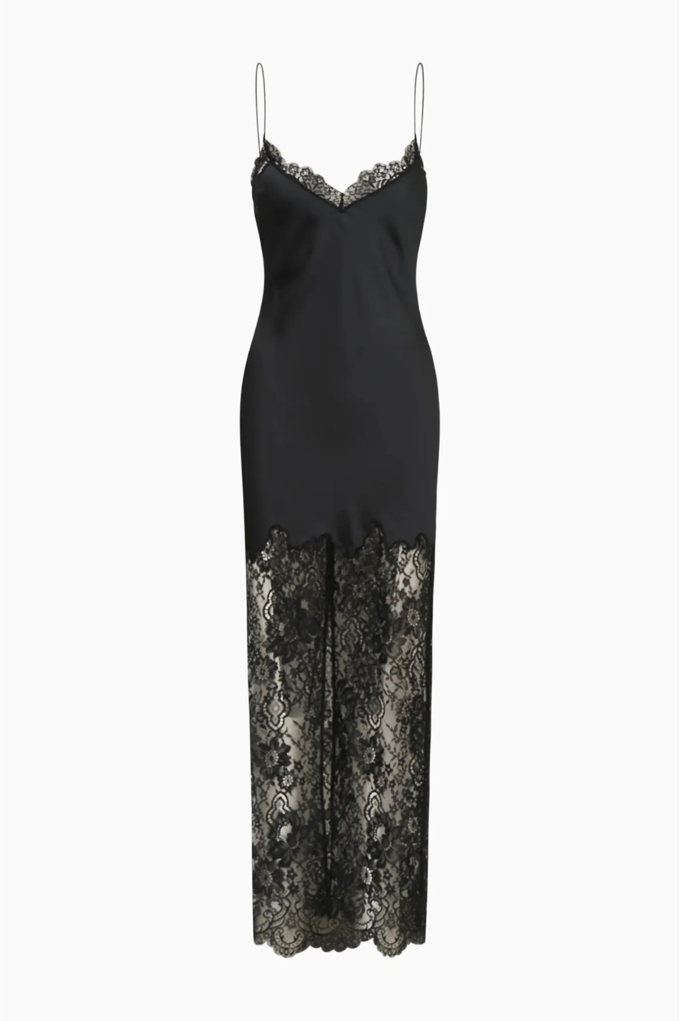 LoveShackFancy Circe Satin Lace Maxi Dress - Black