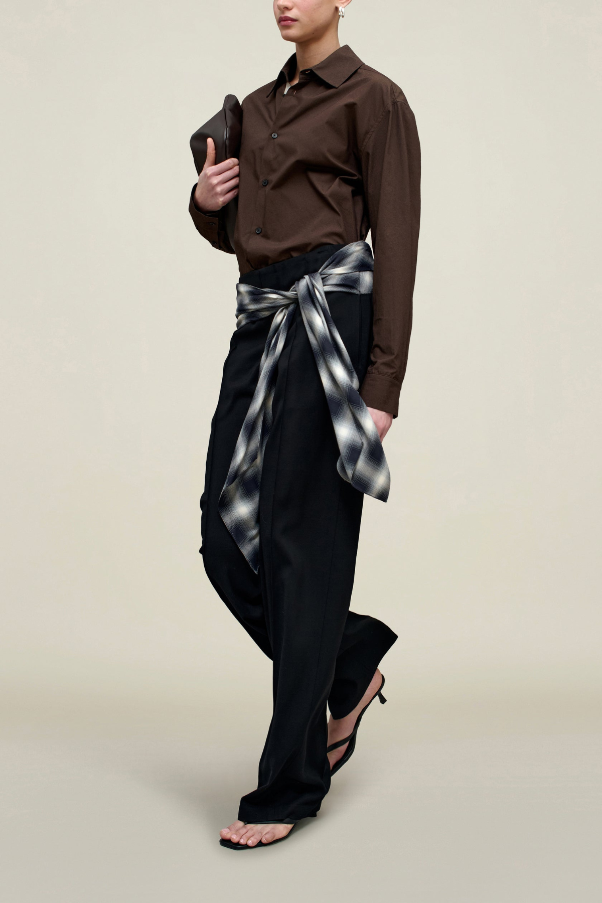Kallmeyer Ulla Tie Trouser With Plaid - Black/ Ivory Blue Plaid