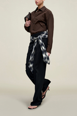 Kallmeyer Ulla Tie Trouser With Plaid - Black/ Ivory Blue Plaid