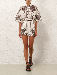 Zimmermann Ascension Embroidered Shirt - Ivory/ Chocolate