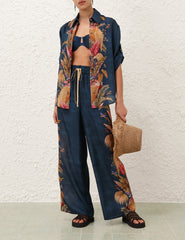 Zimmermann Ascension Relaxed Pant - Dark Blue Palm Floral