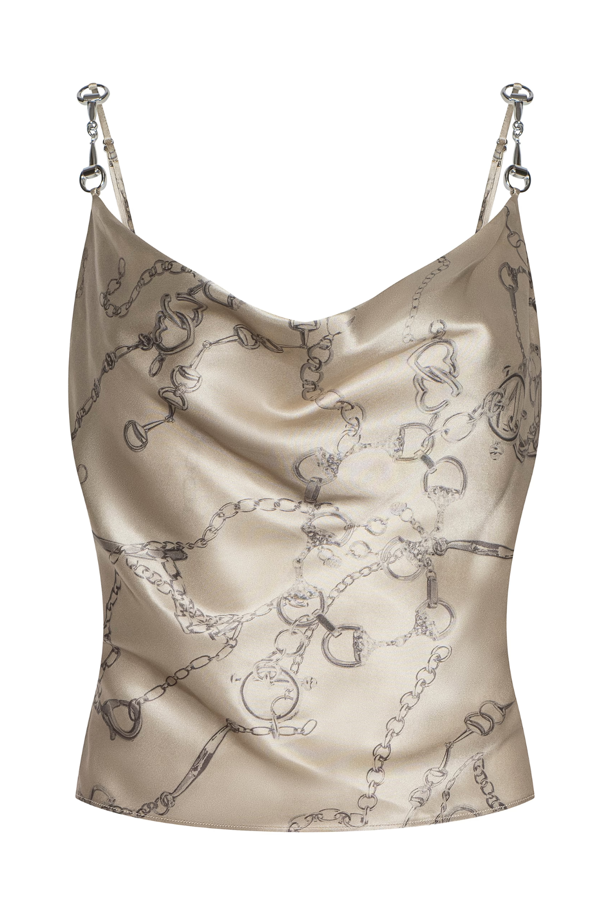 L'AGENCE Calista Satin Camisole - Soft Macadamia Multi Small Horsebit Chain