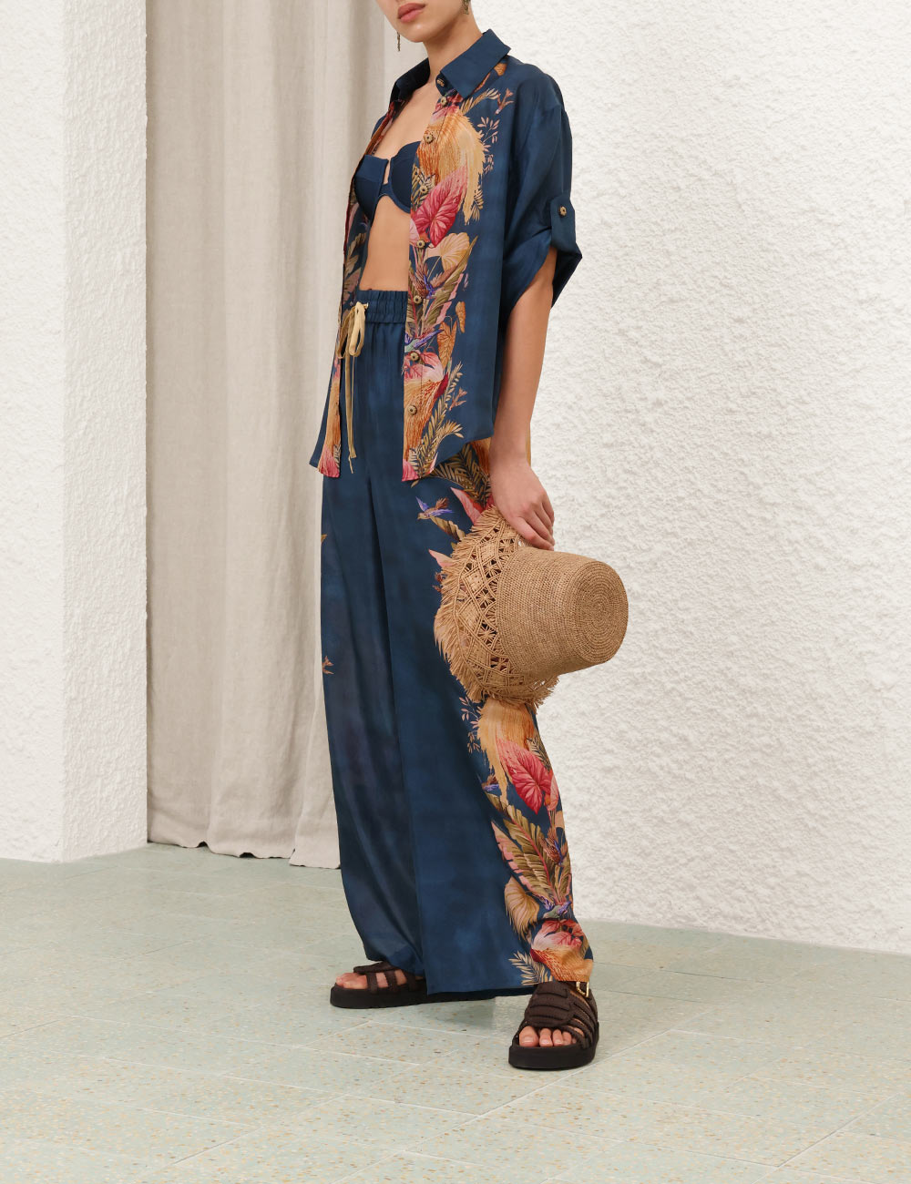 Zimmermann Ascension Relaxed Pant - Dark Blue Palm Floral