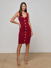 L'AGENCE Soleil Knit Dress - Black Cherry/ Gold