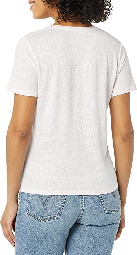 Majestic Filatures Stretch Linen Short Sleeve V-Neck - Blanc