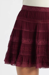 LoveShackFancy Fleetta Skirt - Oxblood