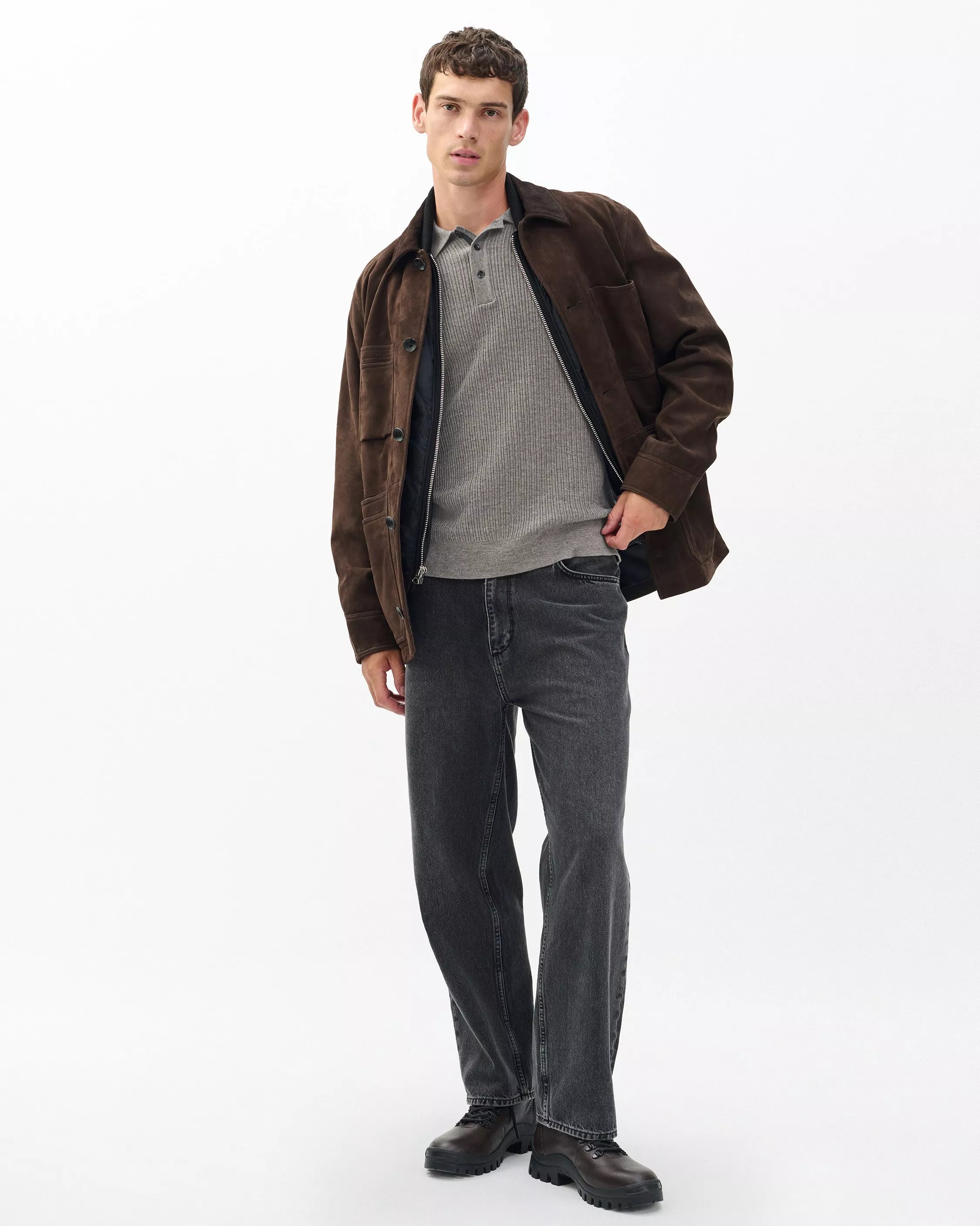 Rag & Bone Men's Crawford Wool-Cashmere Polo Sweater - Brown