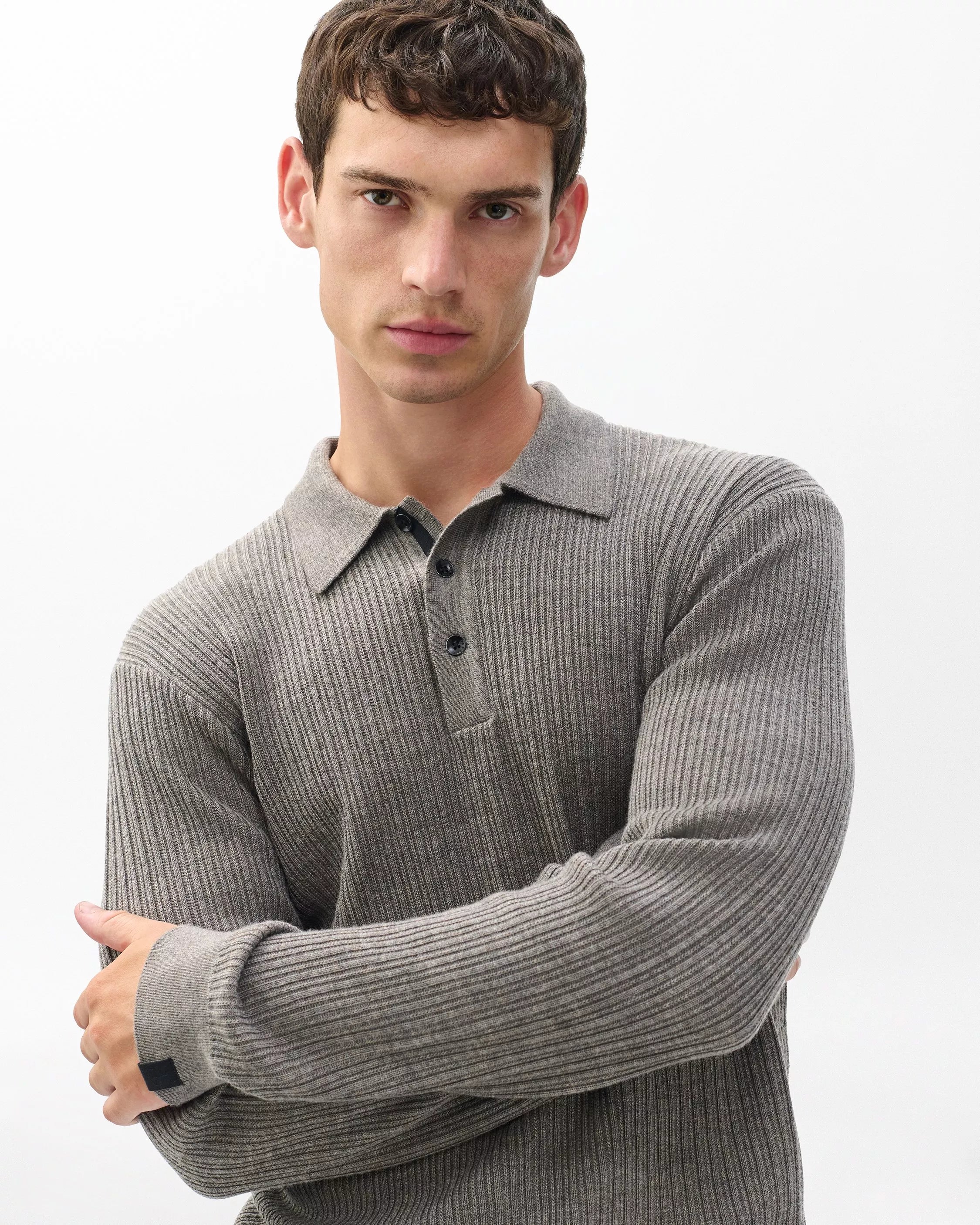 Rag & Bone Men's Crawford Wool-Cashmere Polo Sweater - Brown