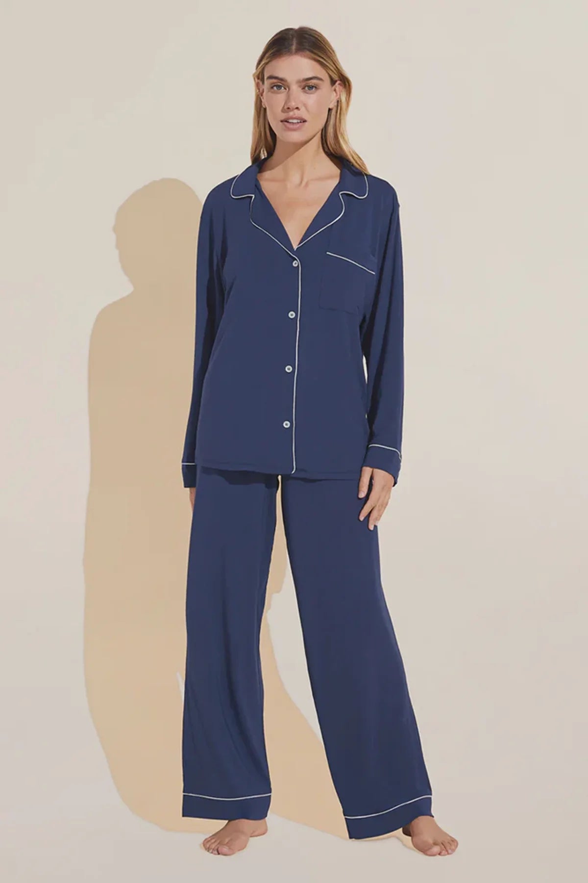 Eberjey Gisele Long PJ Set - Navy/ Ivory