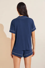 Eberjey Gisele Relaxed Short PJ Set - Navy/ Ivory