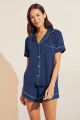Eberjey Gisele Relaxed Short PJ Set - Navy/ Ivory