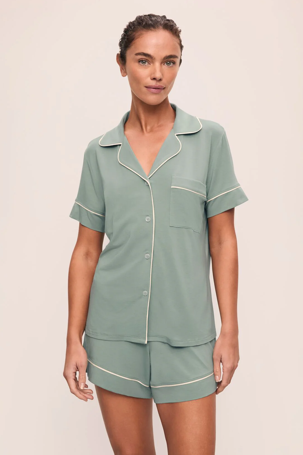 Eberjey Gisele Relaxed Short PJ Set - Eucalyptus / Ivory