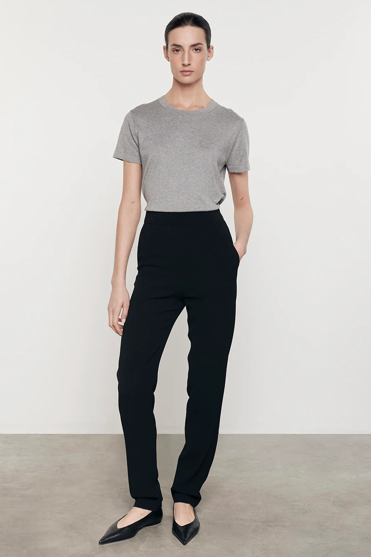 Enza Costa Silk Knit Perfect Tee - Heather Grey