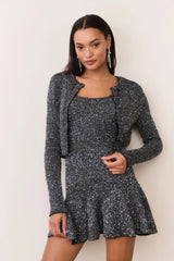 LoveShackFancy Ferra Sequin Stretch Knit Cardigan - Black