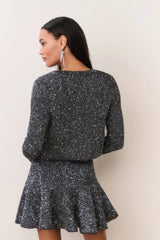 LoveShackFancy Ferra Sequin Stretch Knit Cardigan - Black