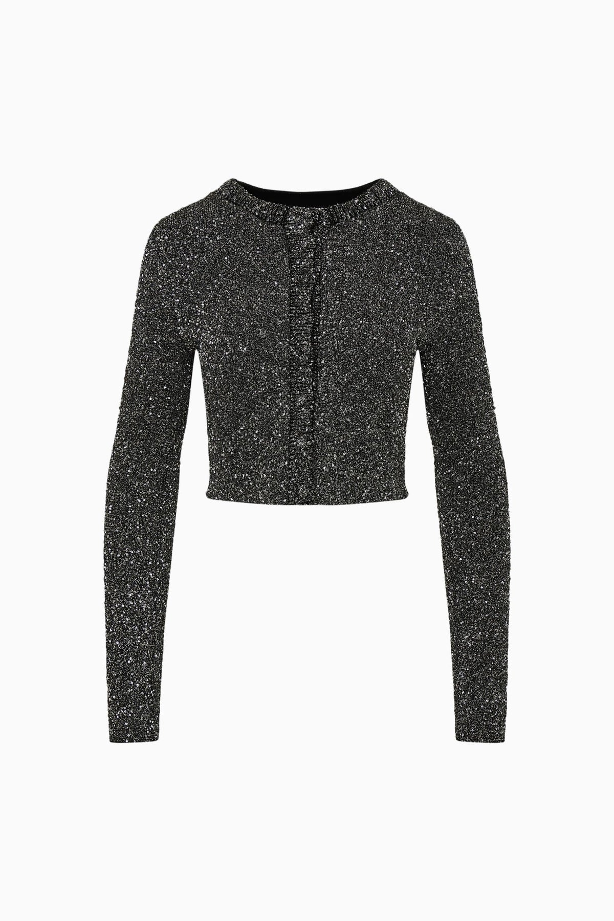 LoveShackFancy Ferra Sequin Stretch Knit Cardigan - Black