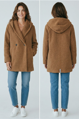 Harris Wharf Hooded Double Breasted Bouclé Jacket - Teddy Brown