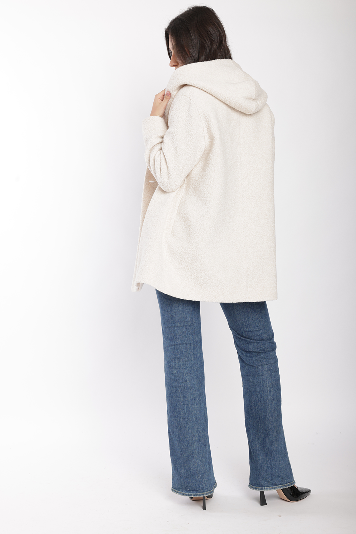 Harris Wharf Hooded Double Breasted Bouclé Jacket - Ecru