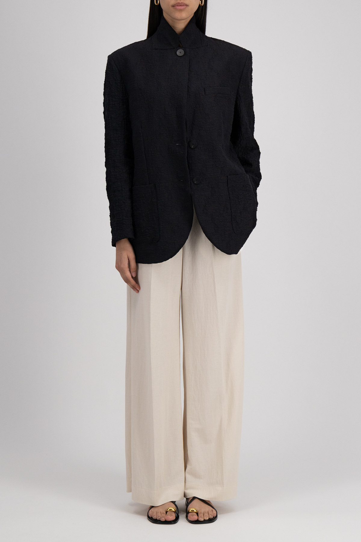Harris Wharf Travel Blazer with Shoulder Pads Crinkle - Black