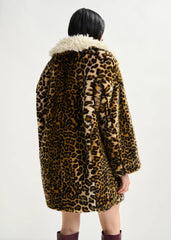 Essentiel Antwerp Leopard Print Faux Fur Coat - Black/ Brown/ Off-White