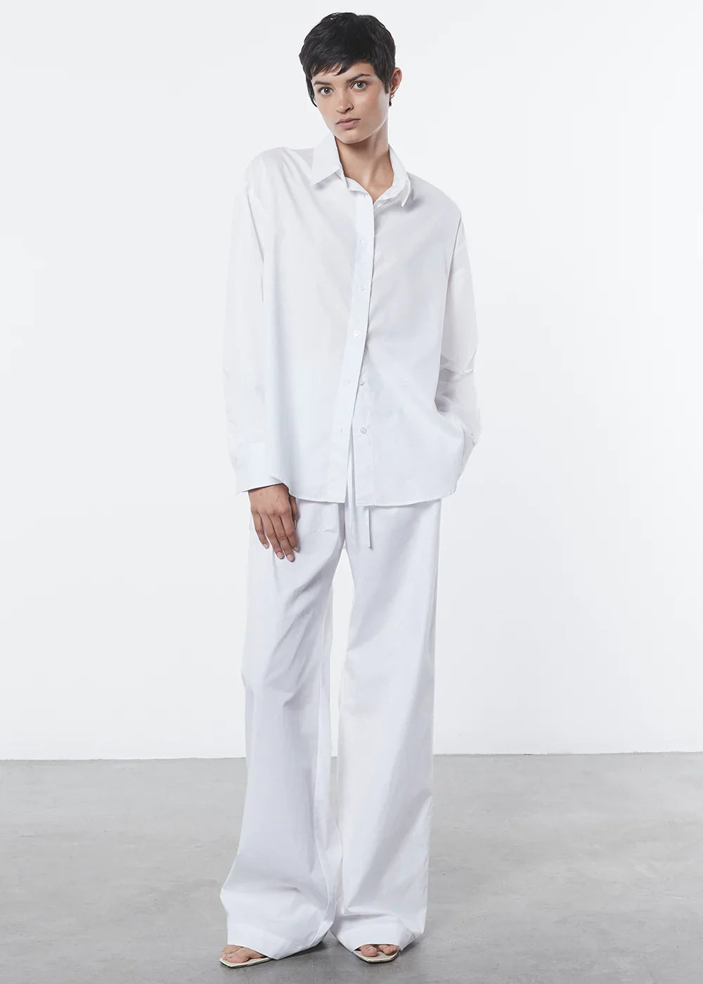Enza Costa Poplin Long Sleeve Shirt - White