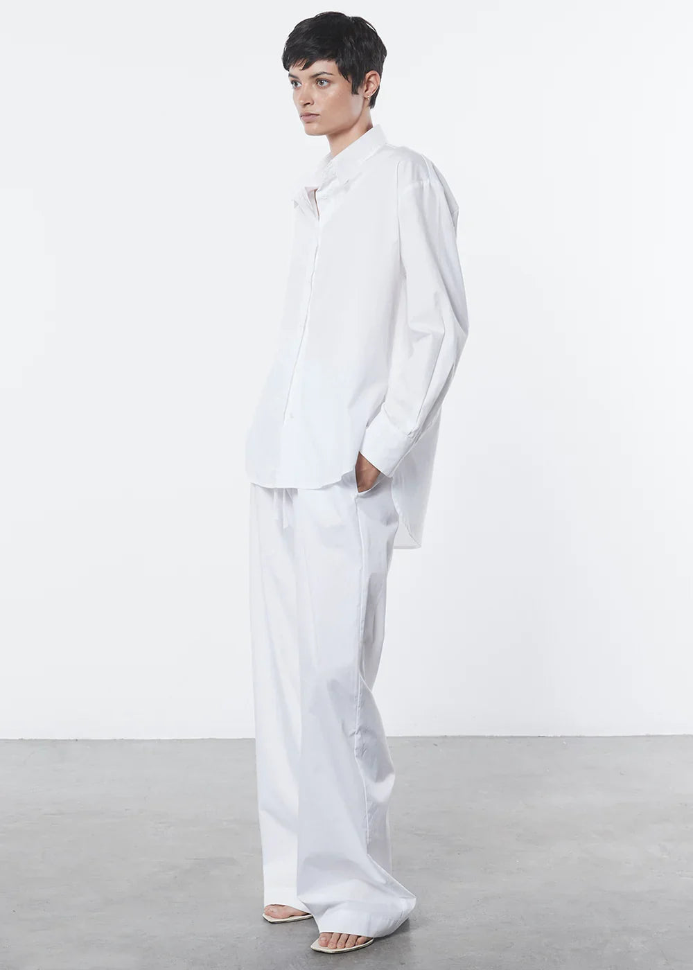Enza Costa Poplin Long Sleeve Shirt - White
