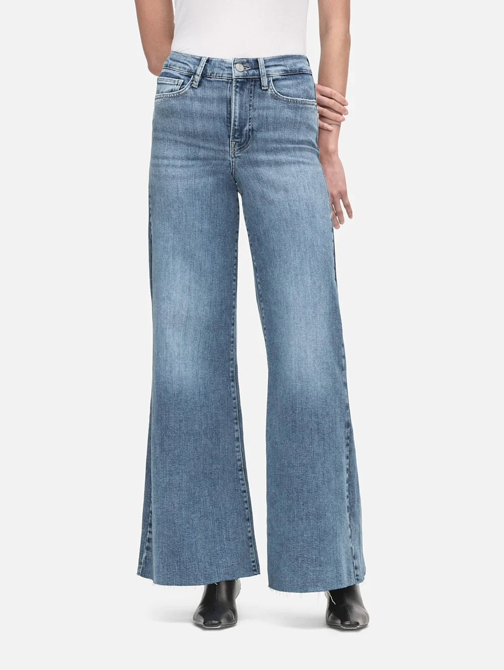 Frame Le Palazzo Crop Raw Fray Jeans - Daphne Blue