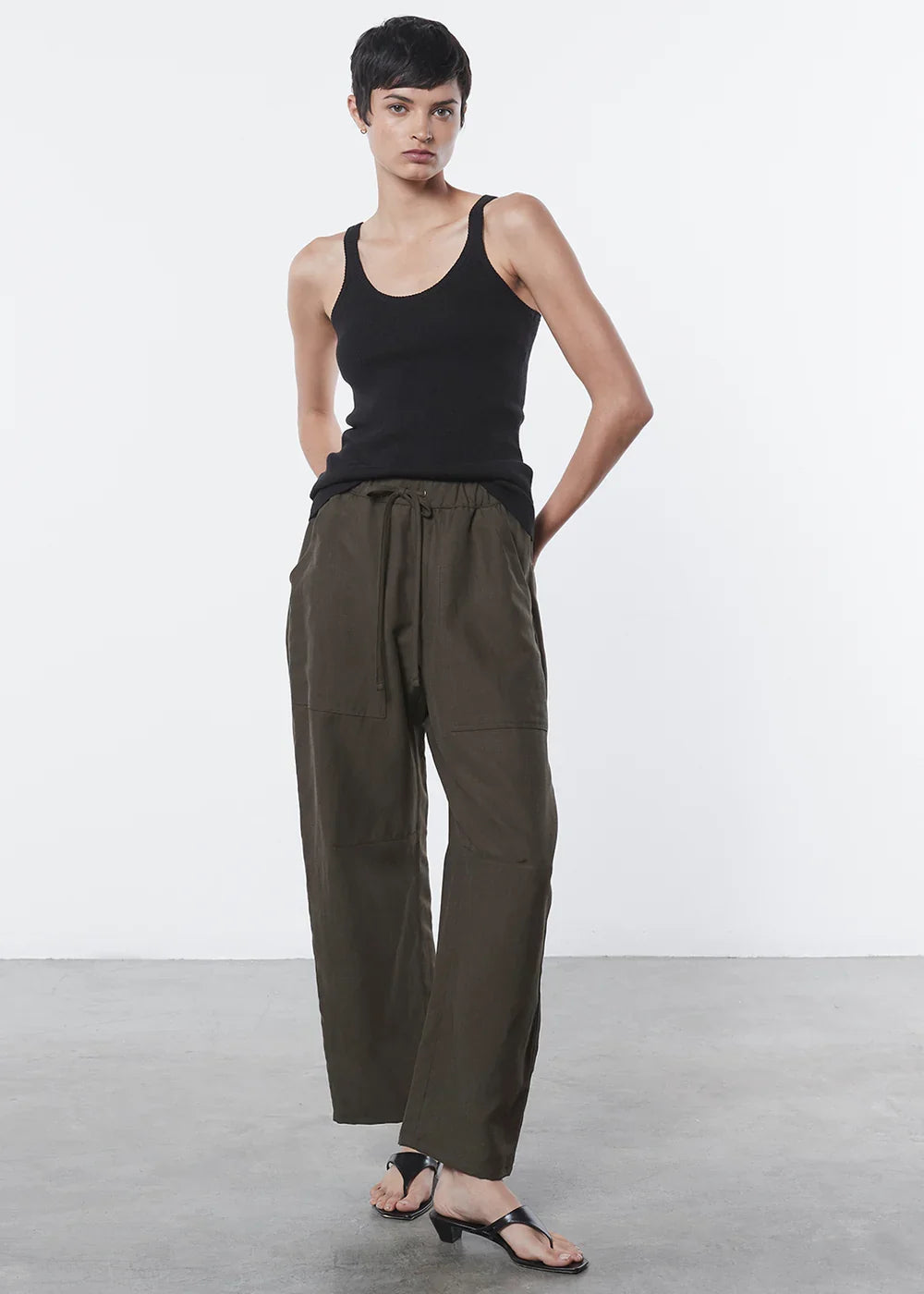 Enza Costa Linen Knit Strappy Tank - Black