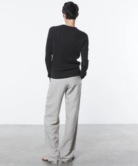 Enza Costa Linen Open Knit Crewneck Sweater - Black