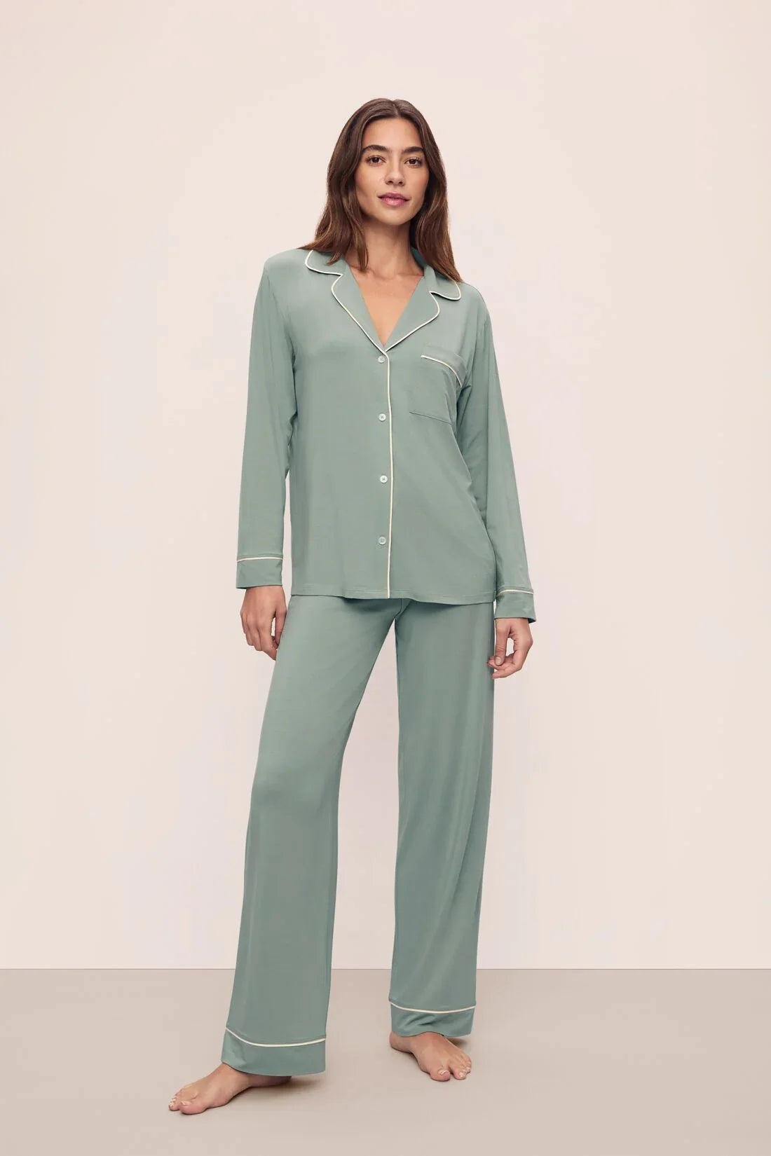 Eberjey Gisele Long PJ Set - Eucalyptus / Ivory