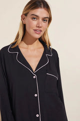 Eberjey Gisele Long PJ Set - Black/ Sorbet Pink