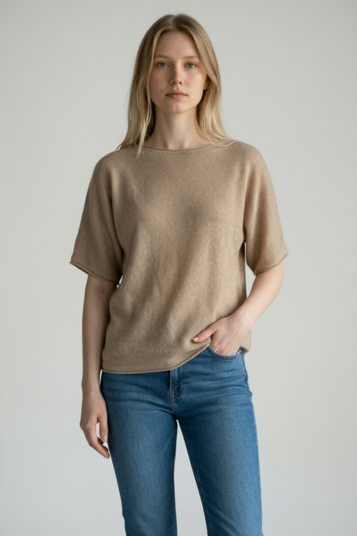 Majestic Filatures Cashmere Silk Elbow Sleeve Crewneck Top - Desert