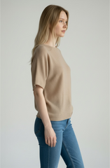 Majestic Filatures Cashmere Silk Elbow Sleeve Crewneck Top - Desert