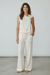 Majestic Filatures Cotton Linen Wide Leg Drawstring Pant - Milk