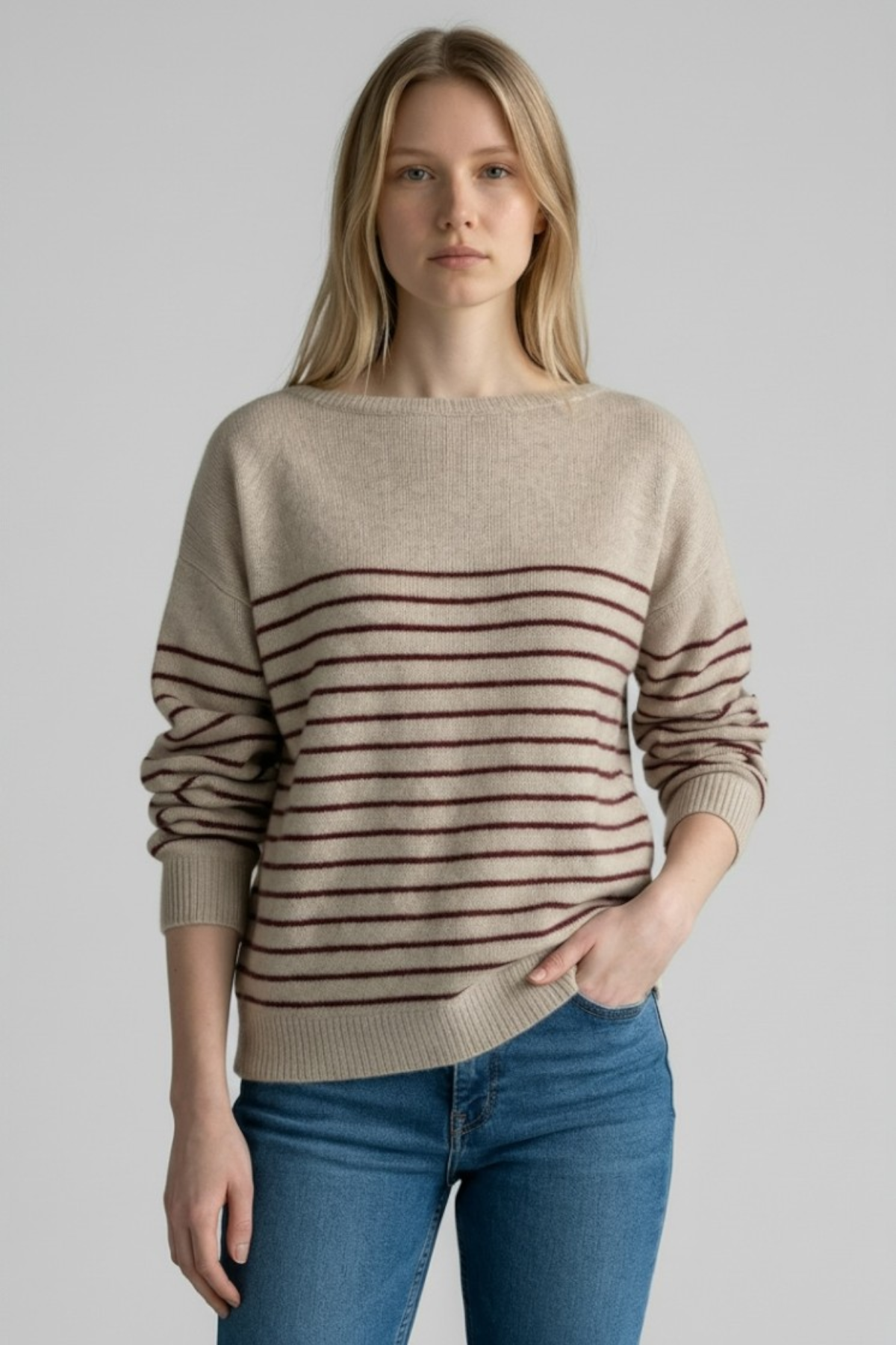 Majestic Filatures Wool Fox Knit Stripe Boatneck Sweater - Grenat