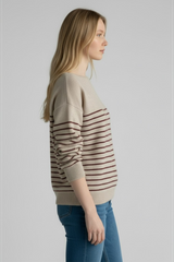 Majestic Filatures Wool Fox Knit Stripe Boatneck Sweater - Grenat