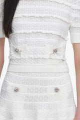 Self-Portrait White Pointelle Knit Mini Skirt - White