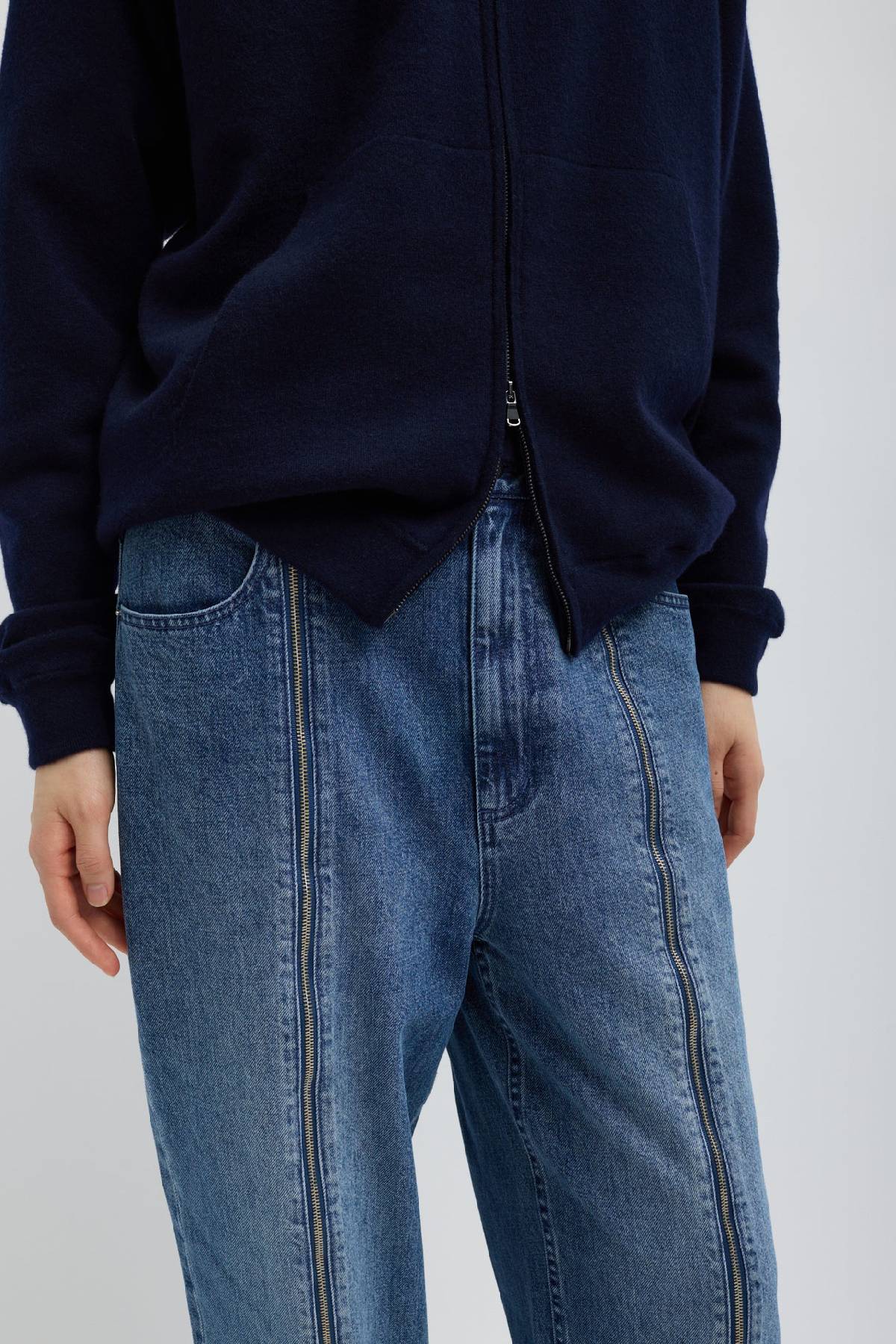 Tibi Zippered Denim Jogger - Classic Blue