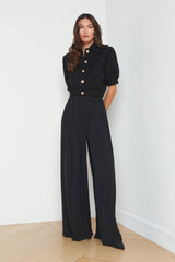 L'AGENCE Nova Pleated Wide-Leg Pant - Black