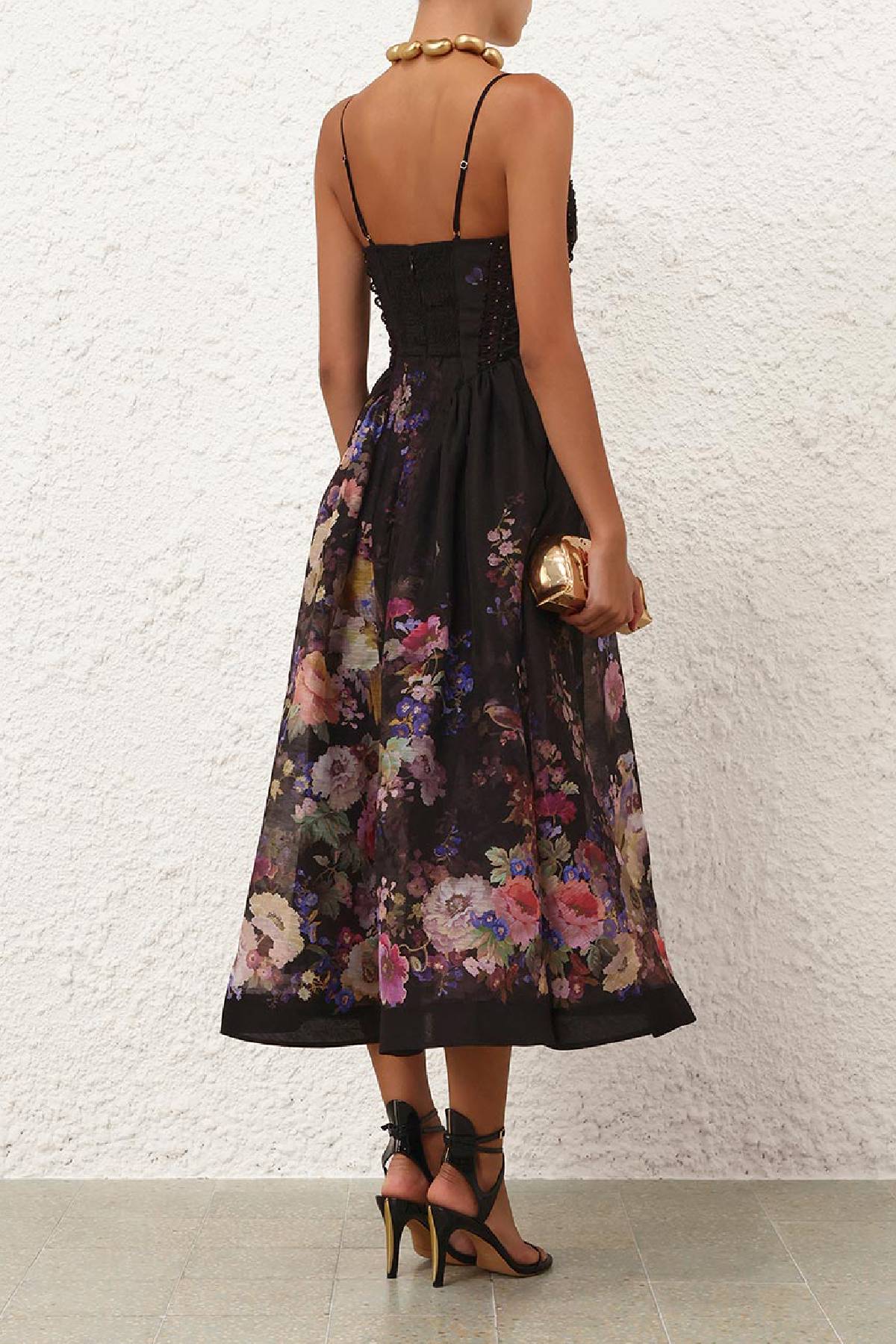 Zimmermann Luna Beaded Picnic Dress - Black Multi Floral