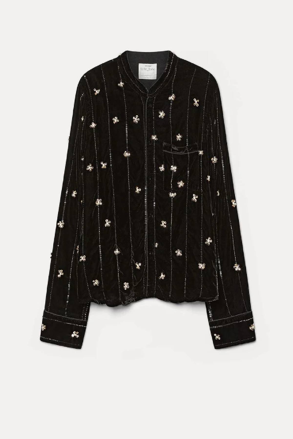 Forte Forte "Petites Etoiles" Embroidery Velvet Pajama Shirt - Noir