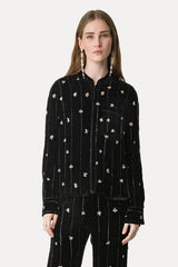 Forte Forte "Petites Etoiles" Embroidery Velvet Pajama Shirt - Noir