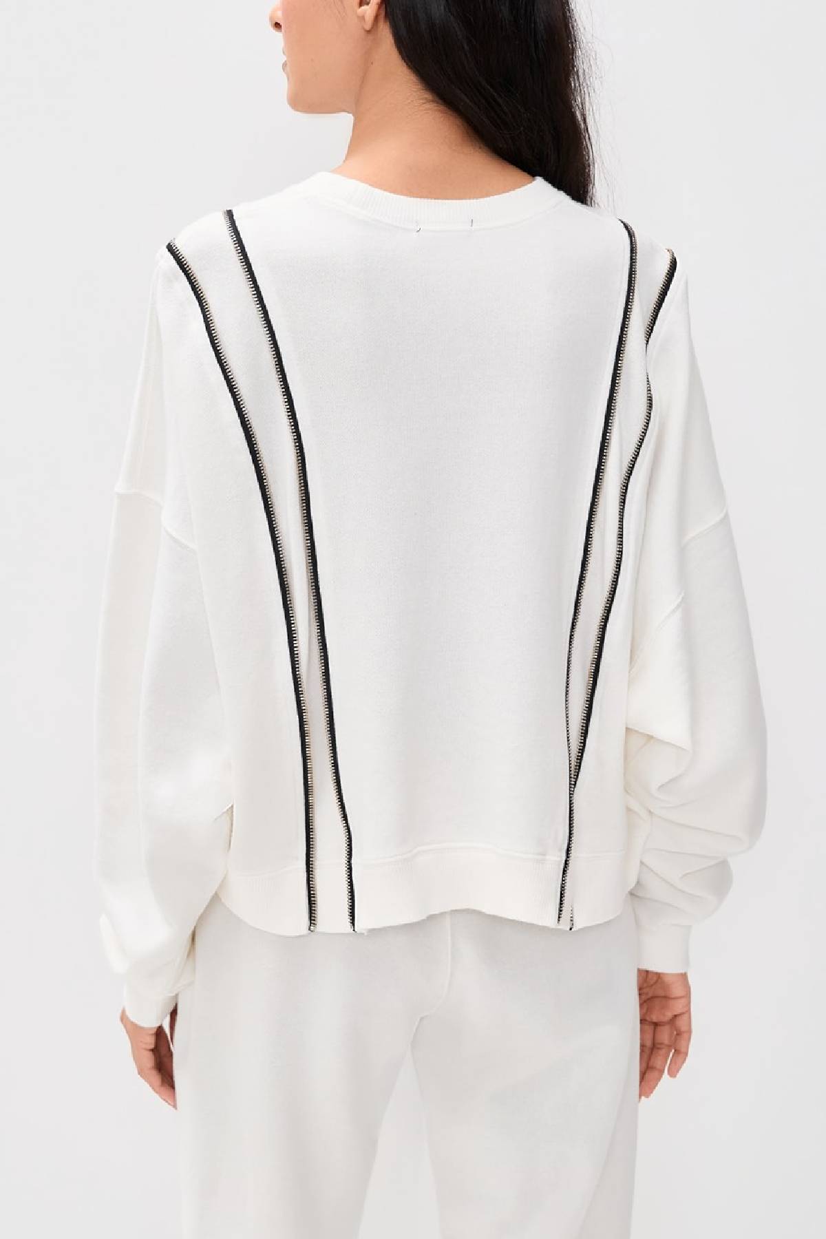 R13 Zippered Crewneck Top - White
