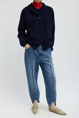 Tibi Zippered Denim Jogger - Classic Blue